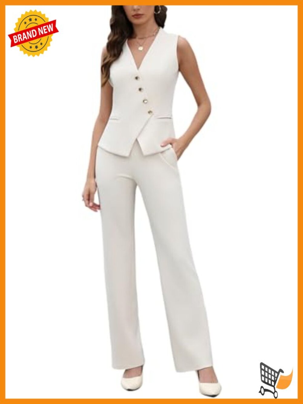 Women's 2 Piece Sleeveless Blazer Vest & Pants Suit Set Business Casual Office